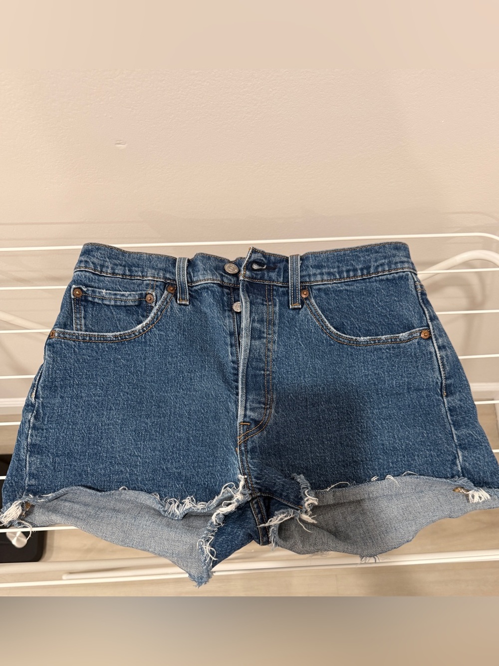 Levi's Dark Blue Distressed Cutoff Jean Shorts